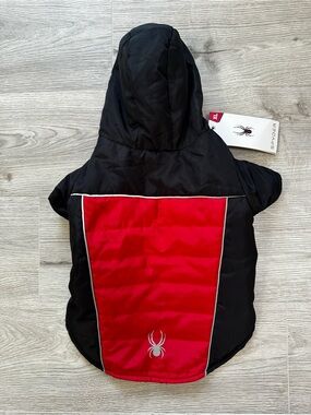 Spyder Puffer Dog Coat with Hood Black/Red XL (Fits Small Dogs)